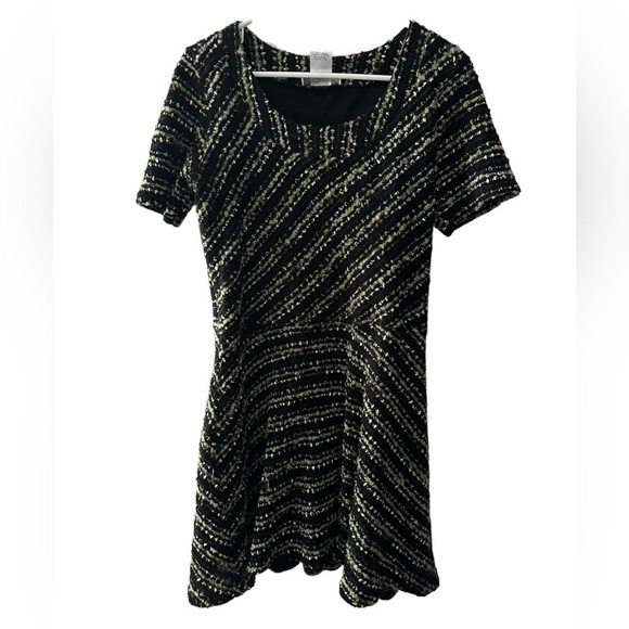 Papillon Blanc black & multicolor knit short sleeve swing dress Large - Picture 1 of 14